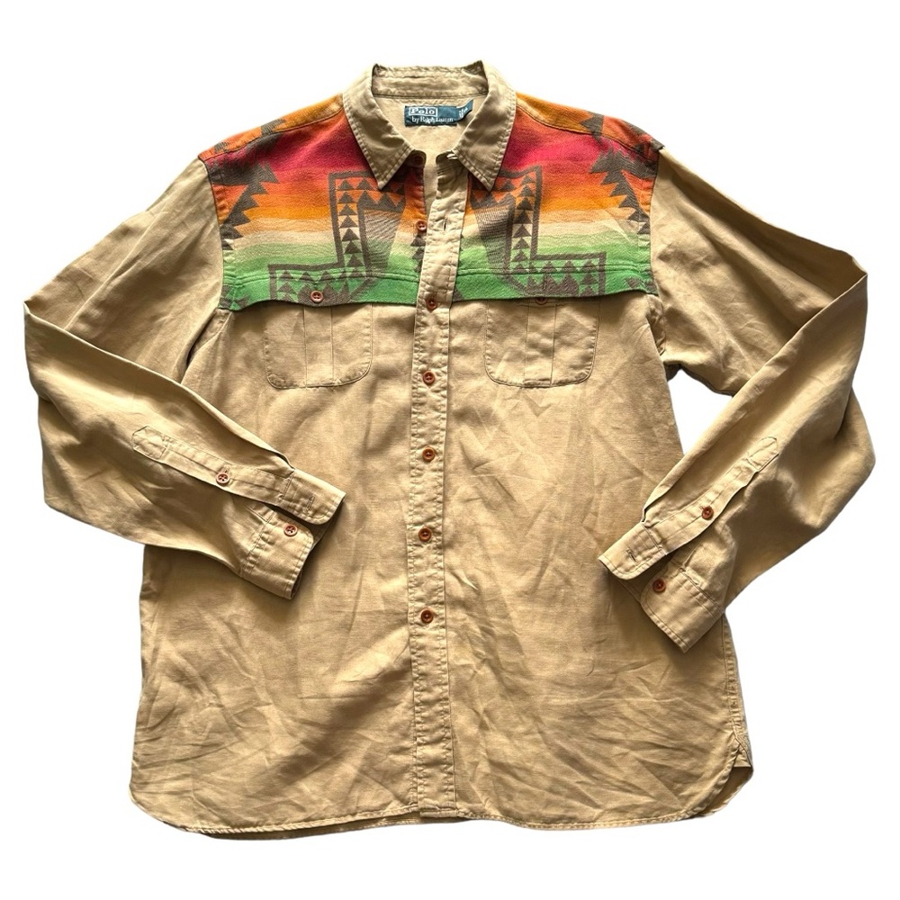 Vintage Polo Ralph Lauren Aztec Beacon Button Down Shirt Bohowestern Rare XL